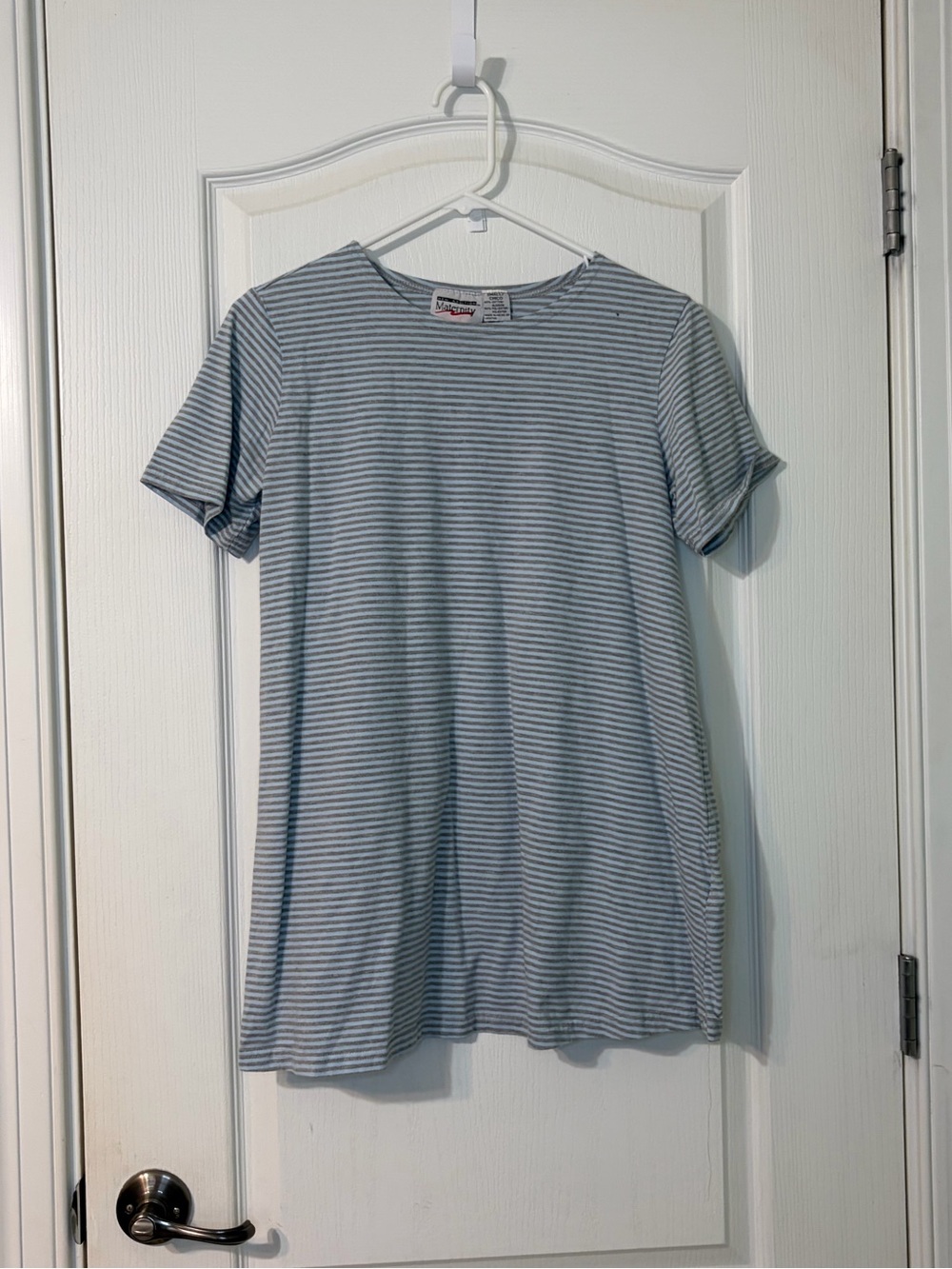 Light Blue and Gray Striped Maternity Tee